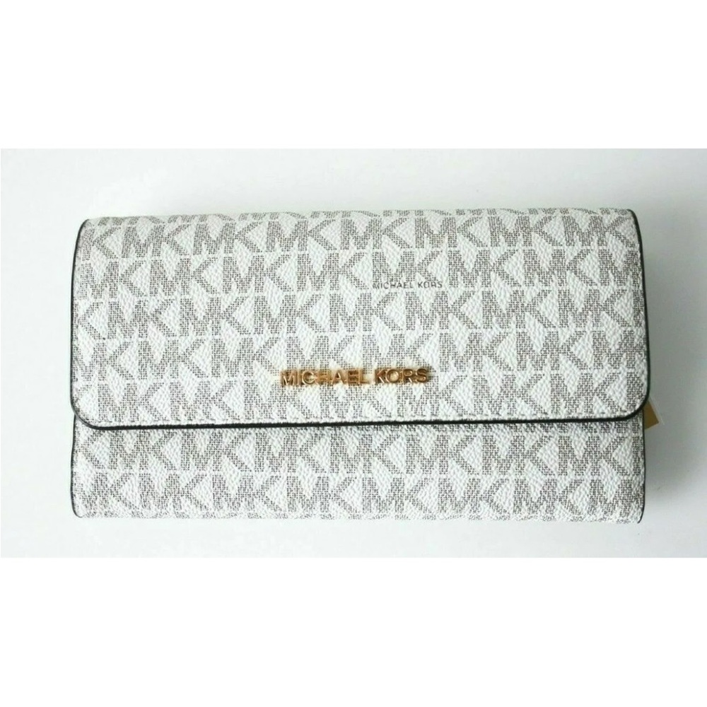 New Michael Kors Jet Set Travel Large Trifold wallet Signature Vanilla